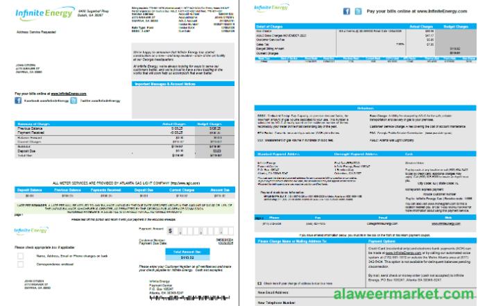 USA Infinite Energy utility bill template in Word and PDF formats. 2 pages